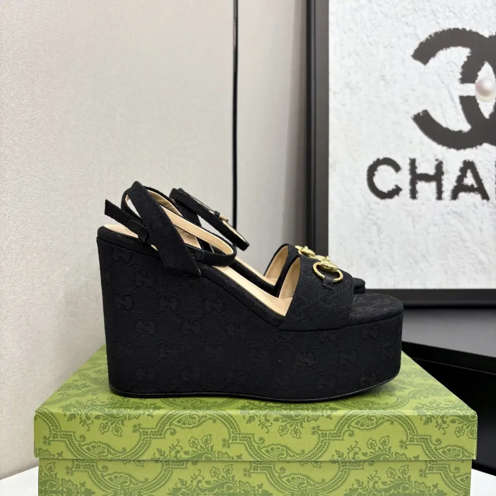 Gucci classic double G wedge heel thick-soled slippers