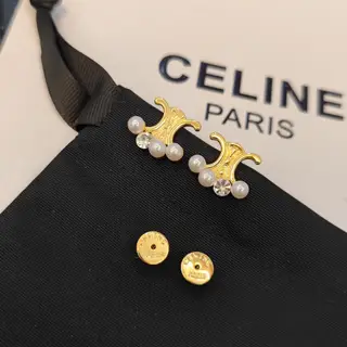 Celine Arc de Triomphe tassel diamond pearl earrings
