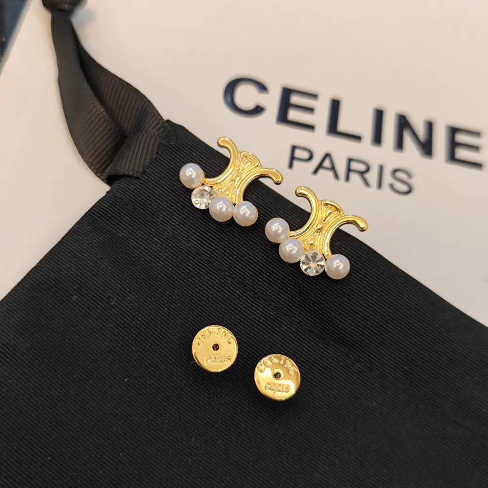 Celine Arc de Triomphe tassel diamond pearl earrings