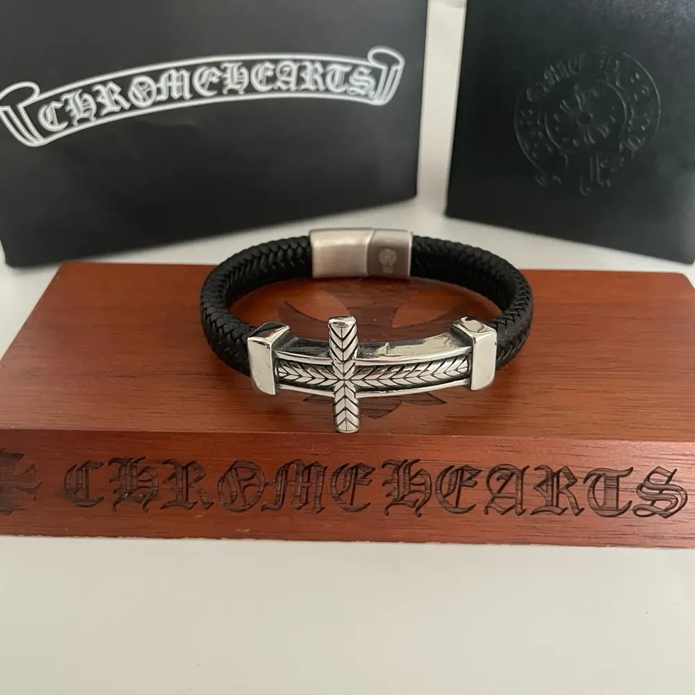 Chrome Hearts Classic Vintage Cross Leather Bracelet