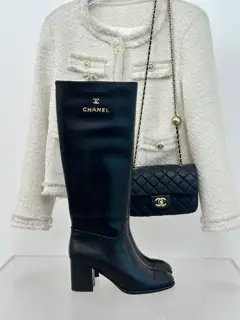 Chanel classic double C thick heel knight boots