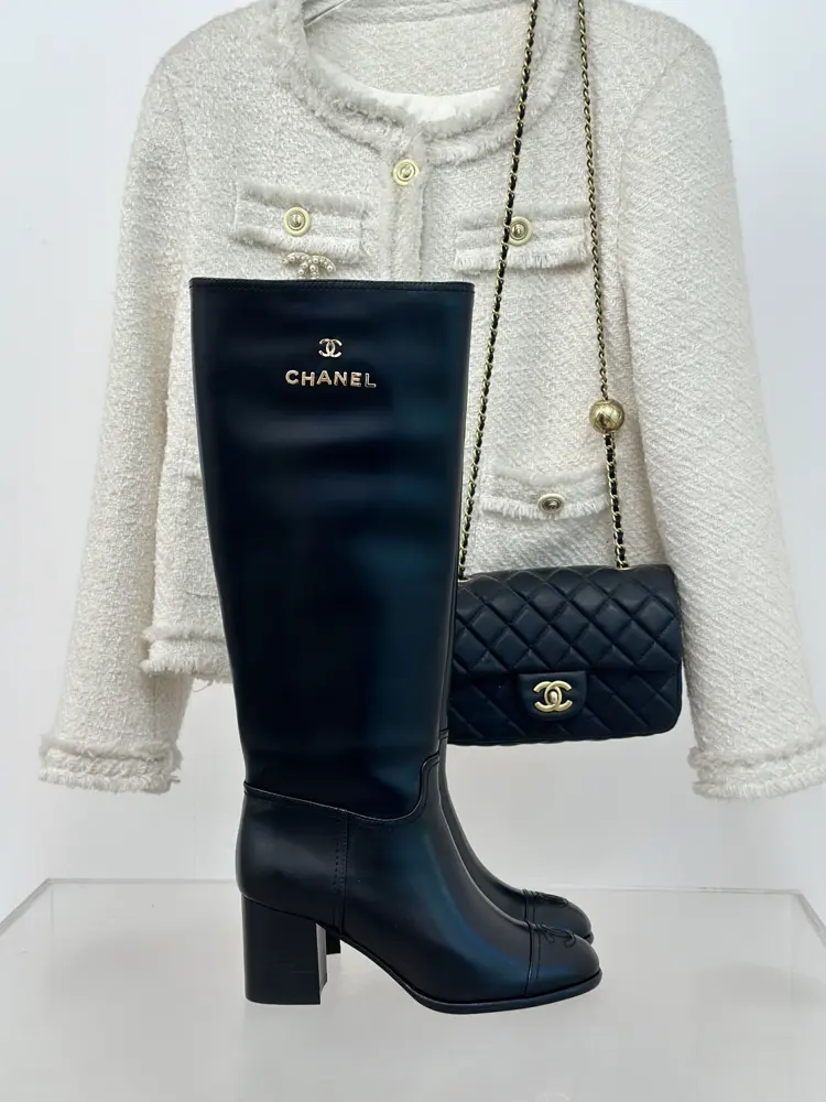 Chanel classic double C thick heel knight boots