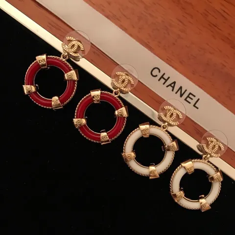 Chanel Textured Round Double C Stud Earrings
