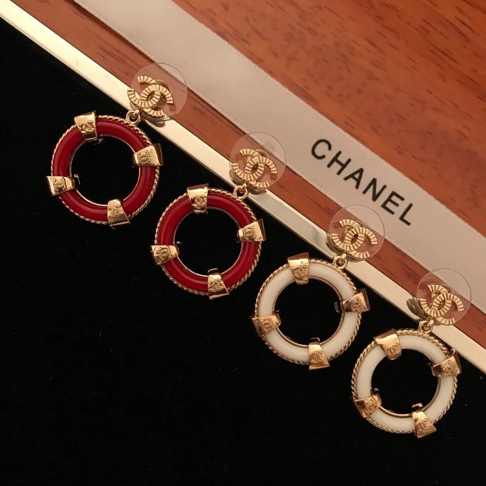 Chanel Textured Round Double C Stud Earrings