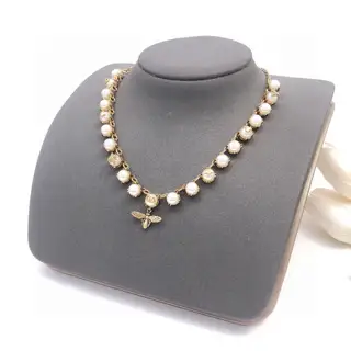Dior 2021 new five-pointed star cd pearl inlaid bee vintage crystal rhinestone necklace