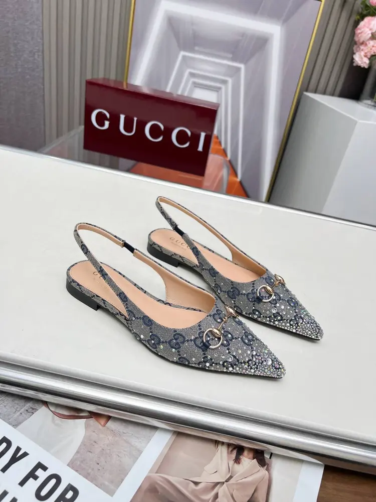 Gucci Double G fabric hot stamping shiny diamond sandals