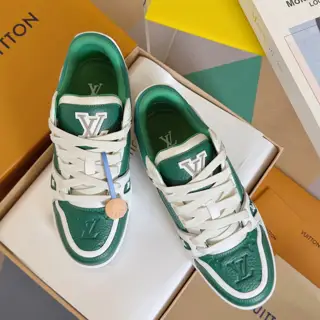 Louis Vuitton Trainer sneakers use grained cowhide leather to interpret the inspiration of