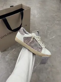 Golden Goose white leather and pink silver grid couple style Shoes