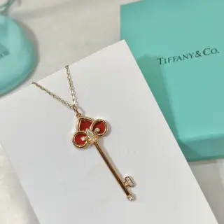 Tiffany New Year Limited Edition Keys Series Iris Red Agate Polished Key Necklace One of