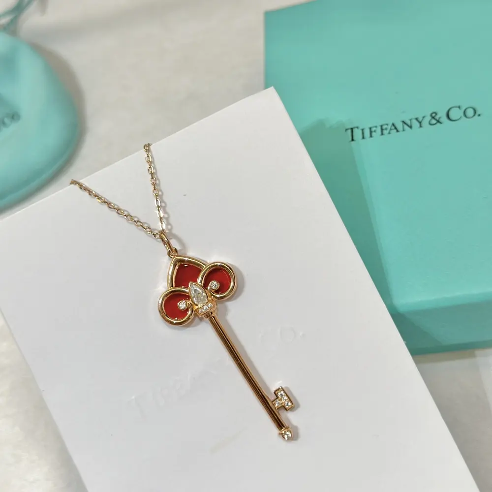 Tiffany New Year Limited Edition Keys Series Iris Red Agate Polished Key Necklace One of