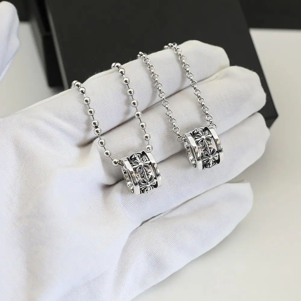 Chrome Hearts Cross Waist Pendant Pearl Necklace Round Bead Necklace