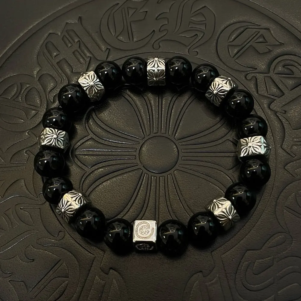 Chrome Hearts Classic Black Onyx Beads Vintage Multi-element Bracelet