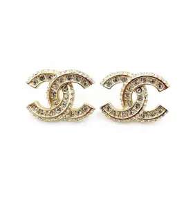 Chanel Double Row Diamond Double C Earrings
