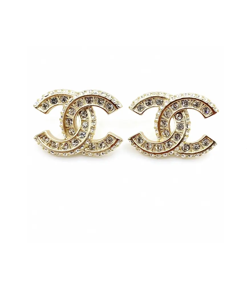 Chanel Double Row Diamond Double C Earrings