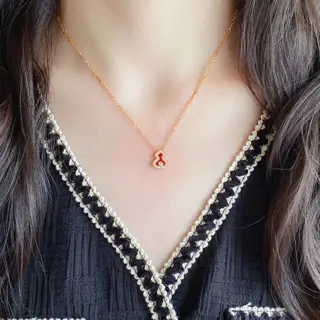 Qeelin Kirin Mini Diamond Red Gourd Necklace
