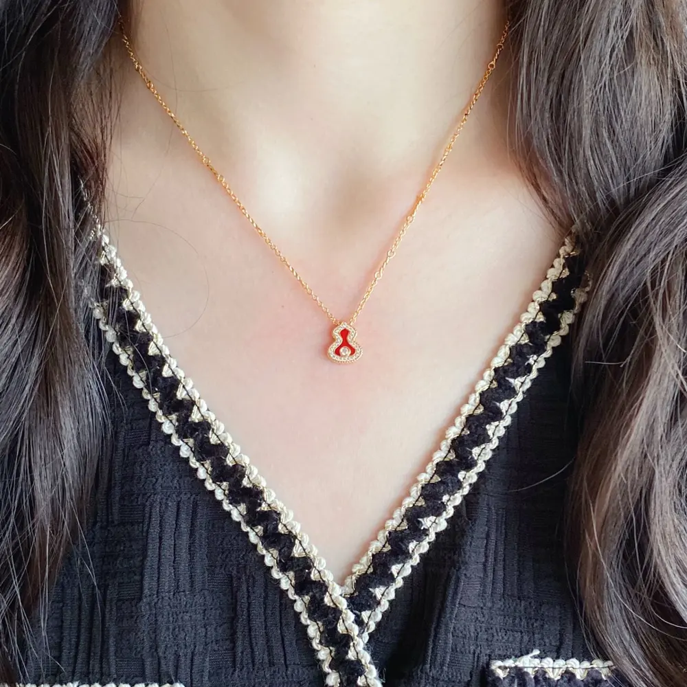 Qeelin Kirin Mini Diamond Red Gourd Necklace