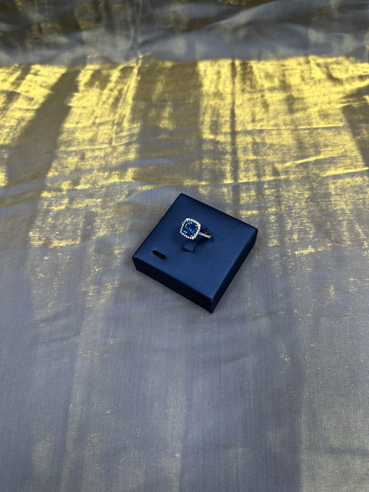 APM Monaco navy blue square zircon ring silver jewelry for girls