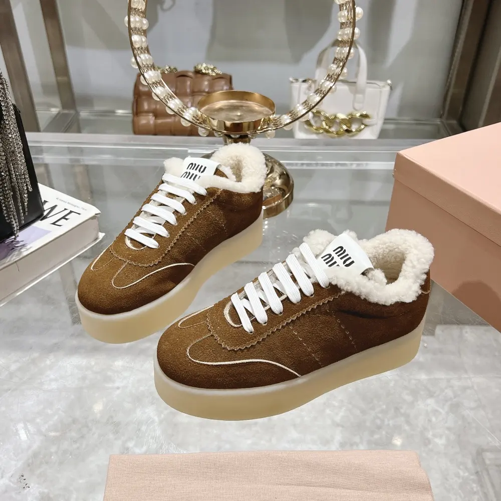 Miu Miu Miu thick-soled biscuit sole 24ss new spring and summer British style lace-up white