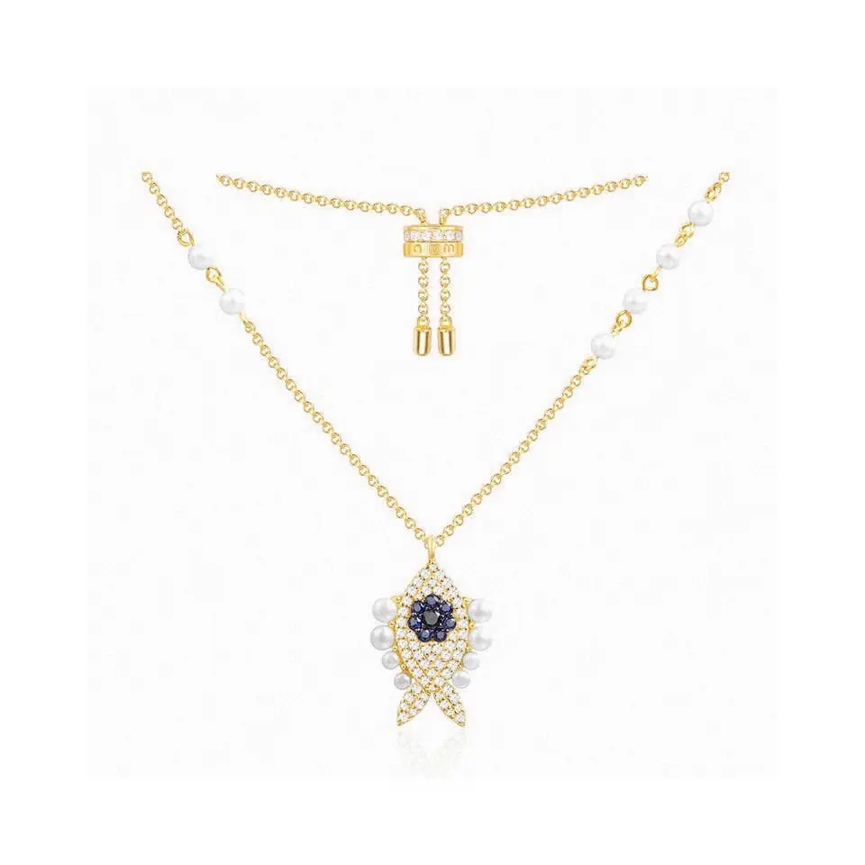 Apm monaco lucky fish necklace pearl sweater necklace Chinese Valentine’s Day gift for