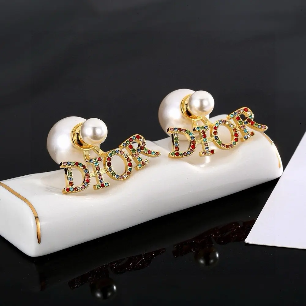 Dior letter diamond earrings