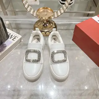 Roger Vivier new Viv Golf diamond buckle thick-soled white shoes