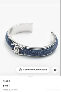 Chanel silver school bag buckle double C denim blue open bracelet blue denim fabric