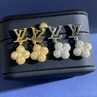 Louis Vuitton letter pendant diamond four-leaf clover earrings