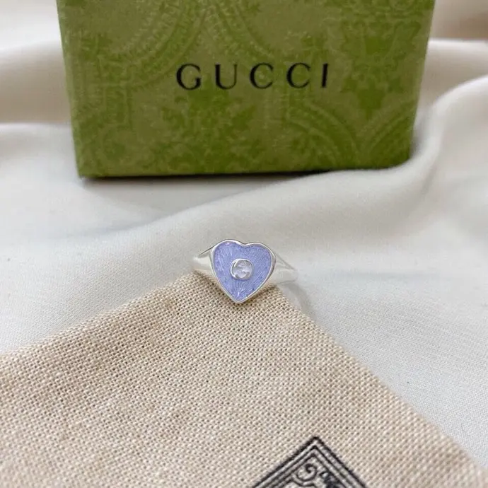 Gucci 925 sterling silver double G enamel light blue love ring