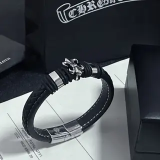 Chrome Hearts Classic Vintage Scout Flower Leather Cord Bracelet