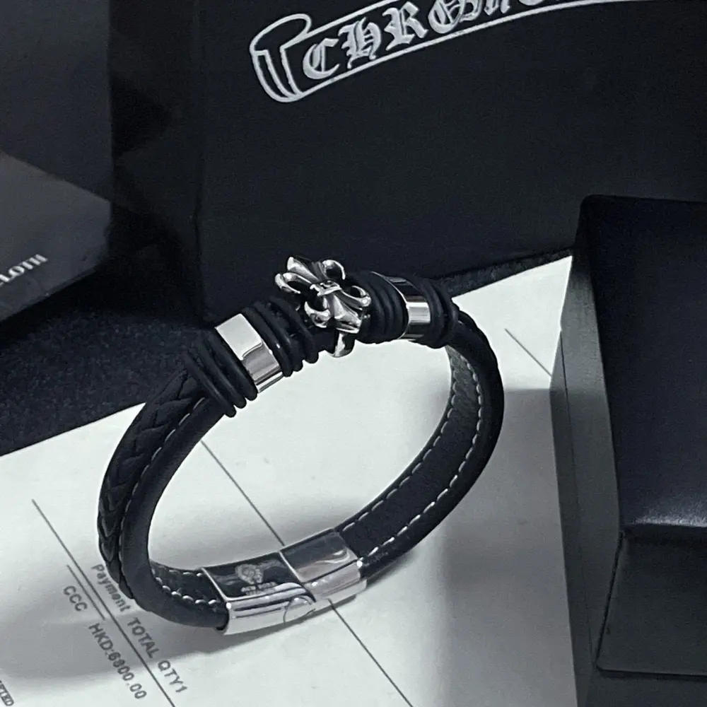 Chrome Hearts Classic Vintage Scout Flower Leather Cord Bracelet