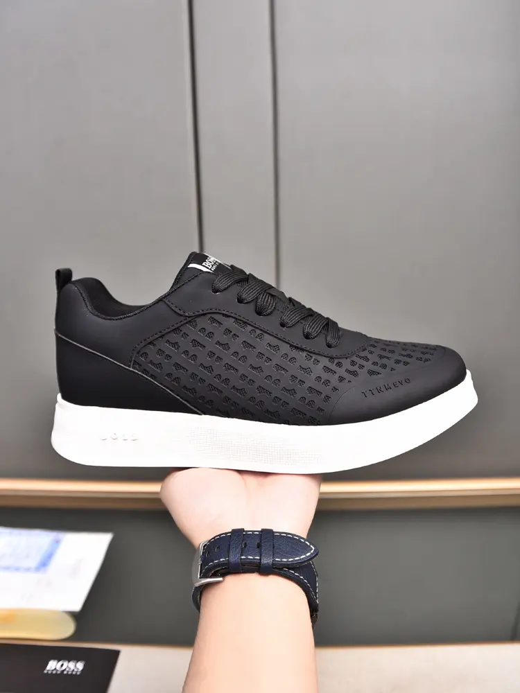 BOSS upper with embossed imported calfskin + comfortable breathable mesh lining