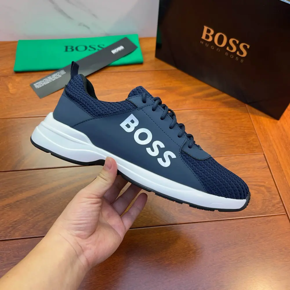 BOSS retro sneakers in a mix of fabrics with faux leather trim