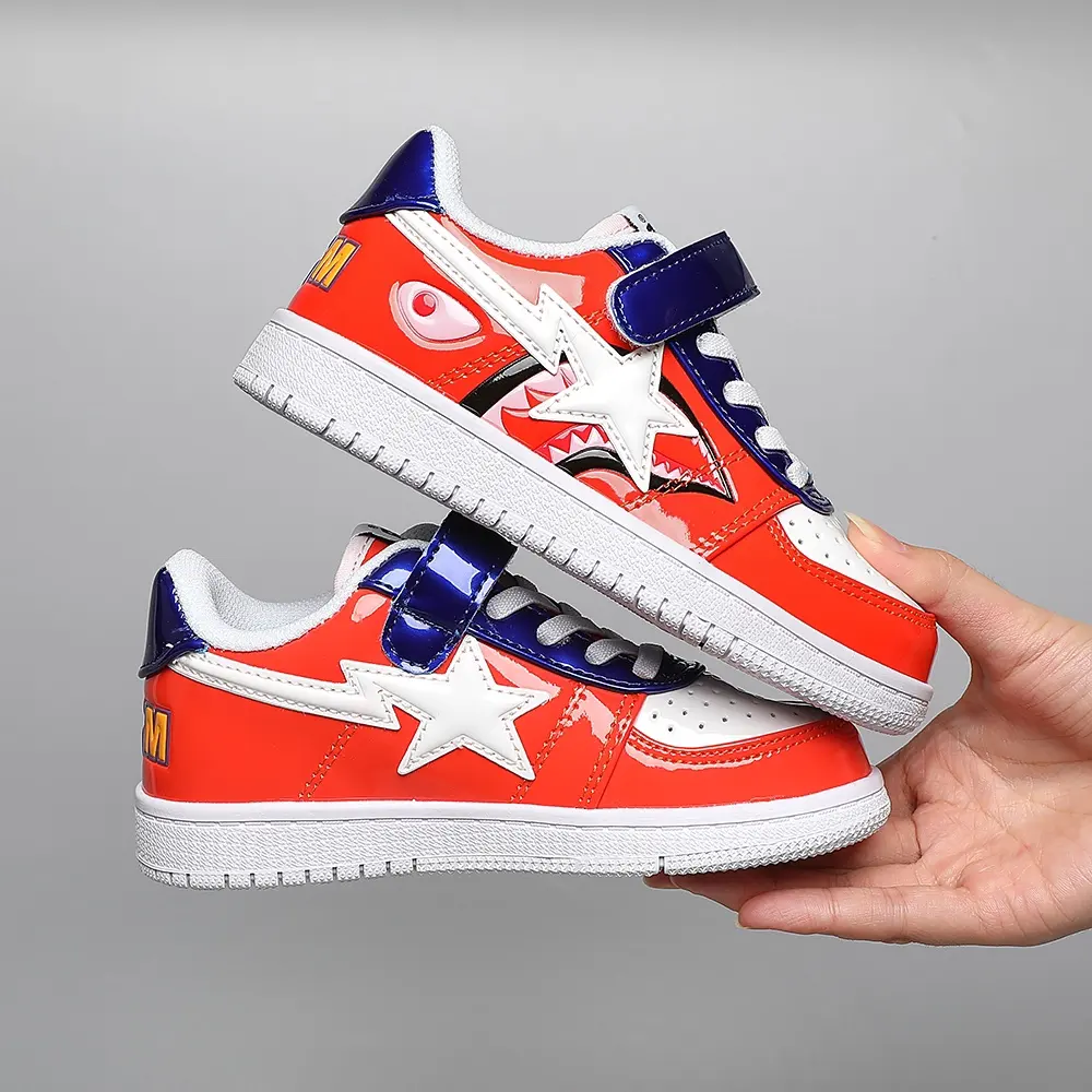 BAPE shark letter shiny Velcro children’s sports shoes