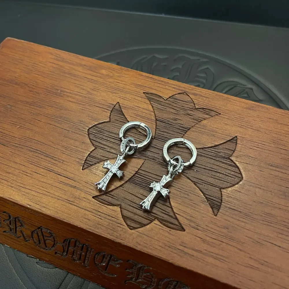 Chrome Hearts classic vintage cross diamond earrings