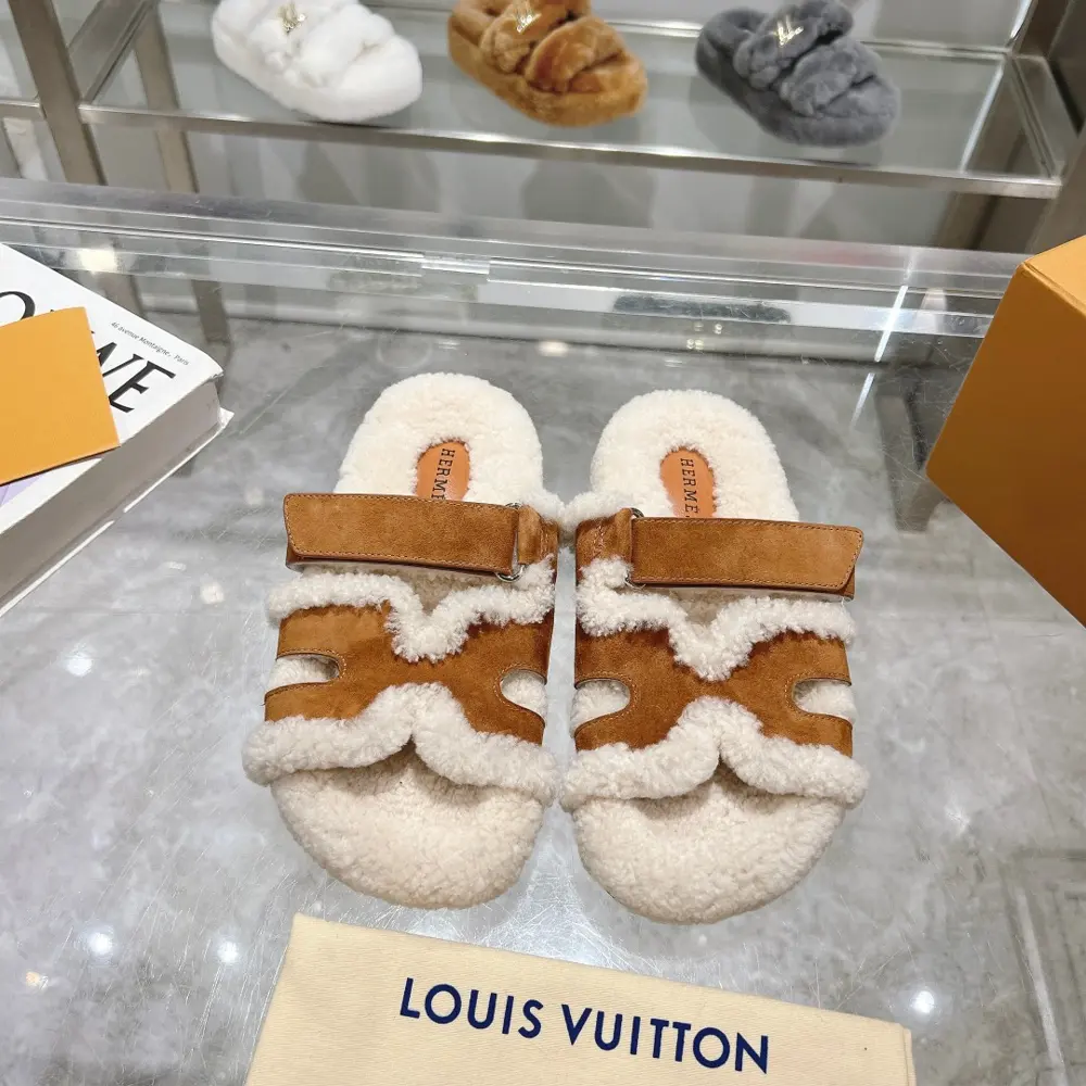 Hermes The latest fashion trend Teddy wool H slippers
