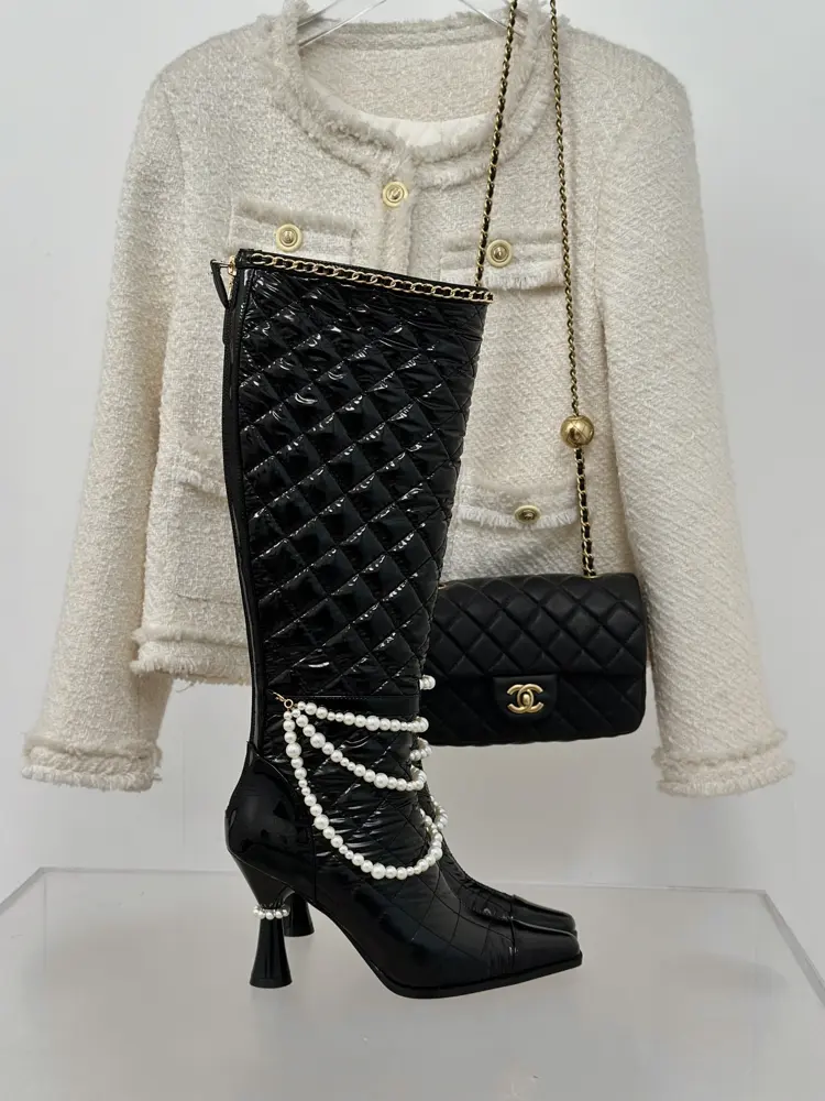Chanel Pearl Chain High Heel Boots Series