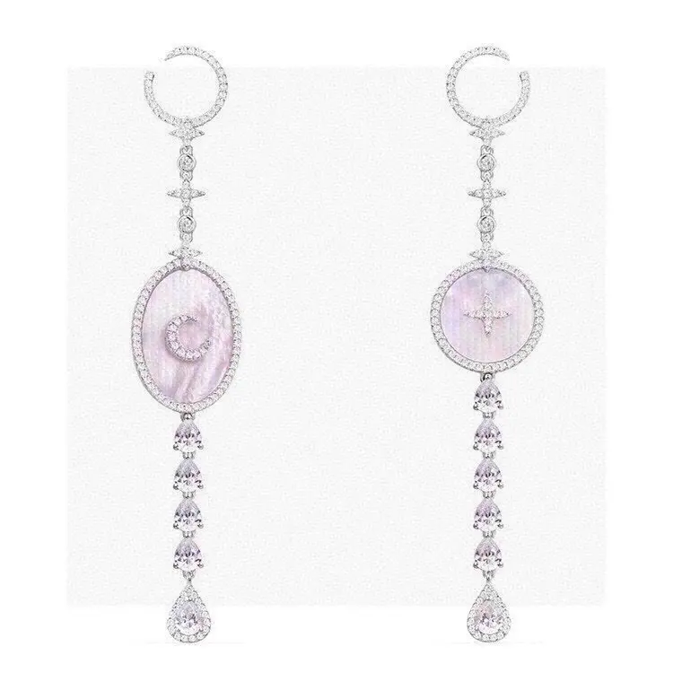 Apm monaco sterling silver inlaid crystal diamond star and moon art with white shell