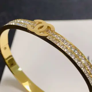 Chanel engraved C double row diamond bracelet