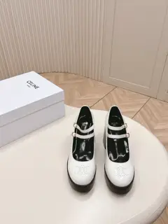 celine 2024 autumn and winter new series high-heeled thick-heeled single shoes leather