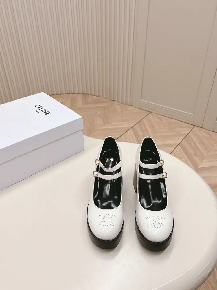 celine 2024 autumn and winter new series high-heeled thick-heeled single shoes leather