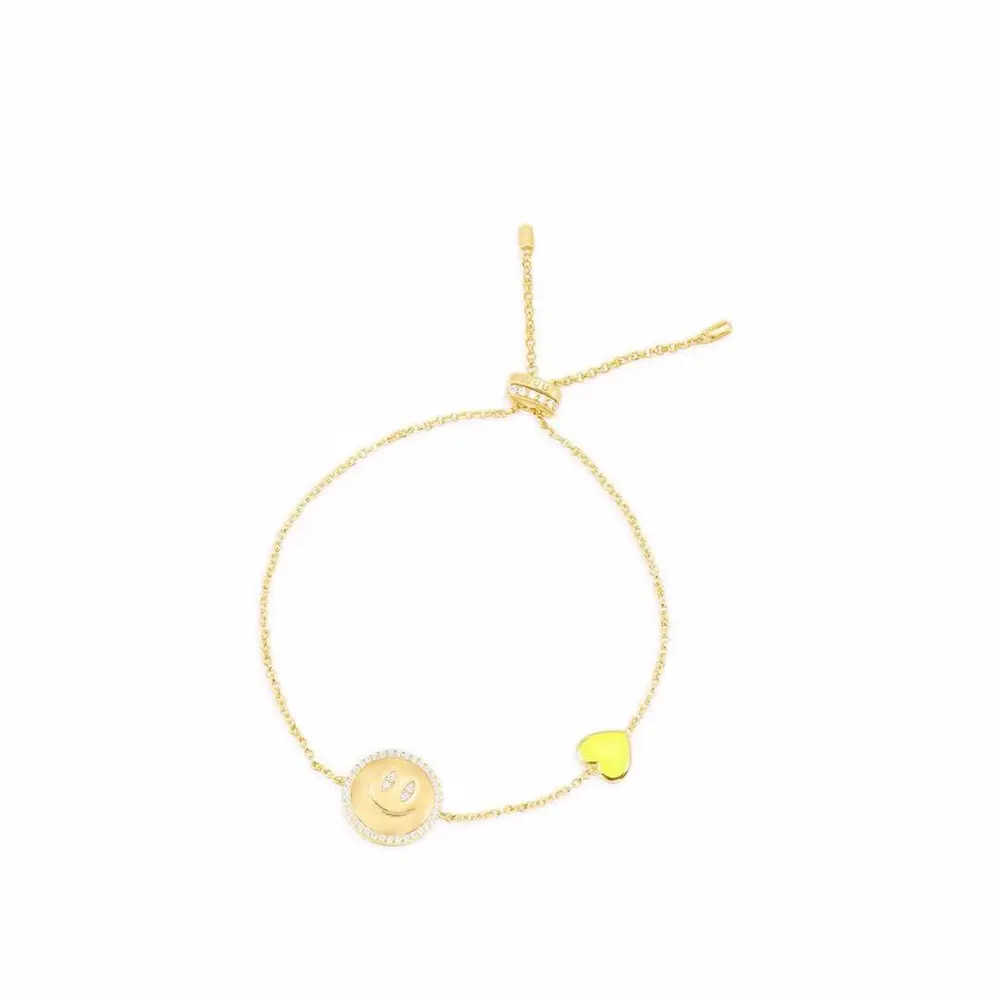 Apm monaco fluorescent yellow smiley face diamond heart bracelet