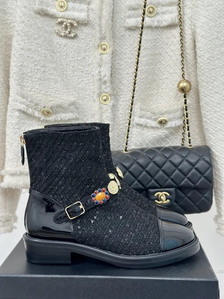 Chanel Double C Metal Buckle Colorblocked Short Boots