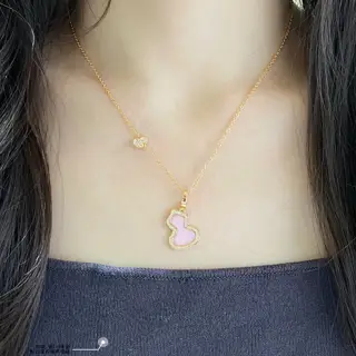 Qeelin Kirin Medium Pink Egg Stone Gourd Necklace