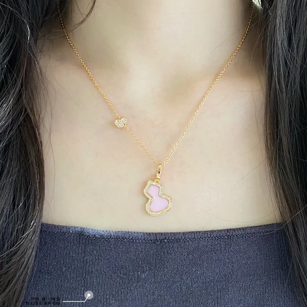 Qeelin Kirin Medium Pink Egg Stone Gourd Necklace