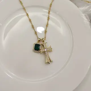 Chrome Hearts diamond double pendant necklace