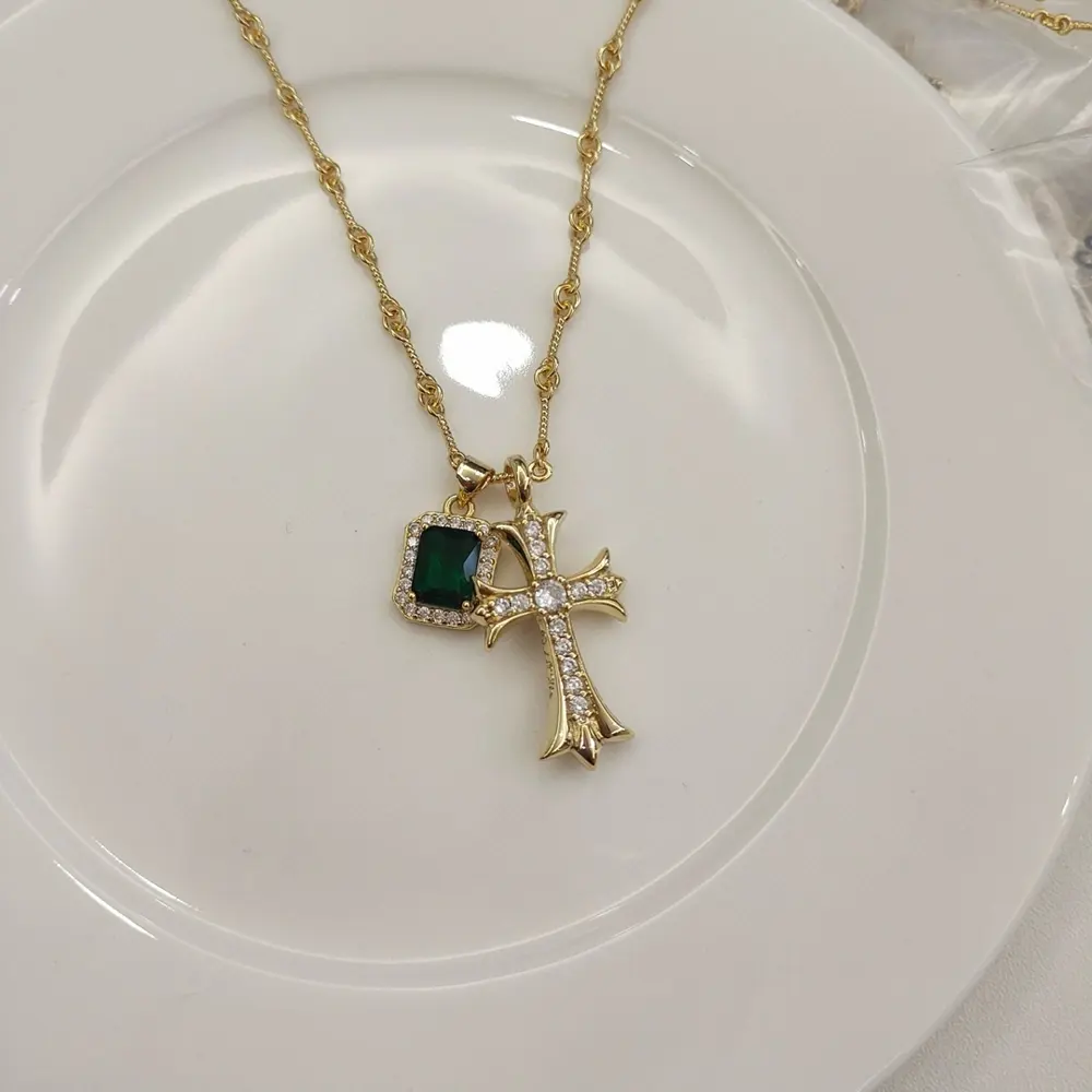 Chrome Hearts diamond double pendant necklace