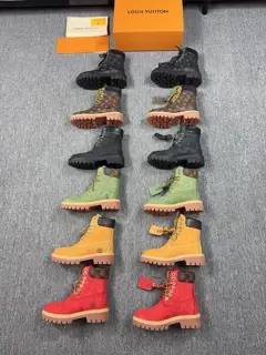 Louis Vuitton couple’s LV x Timberland joint model old flower embossed yellow boots ankle