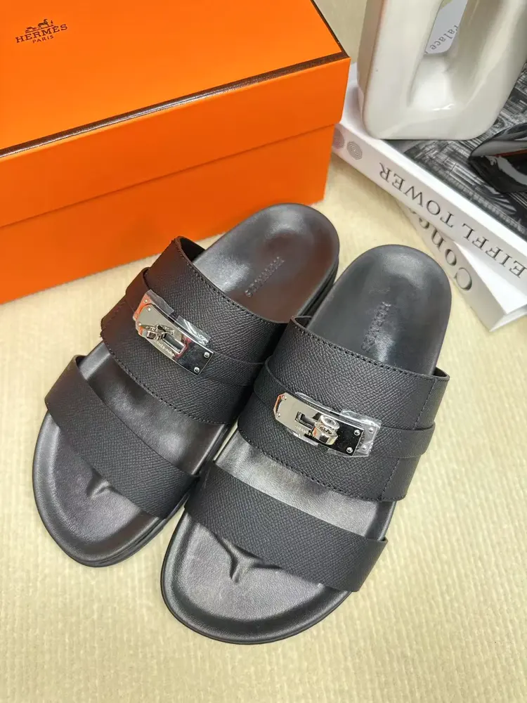 Hermès new oran cowhide H slippers. Paris original flyback mold perfect creation of the