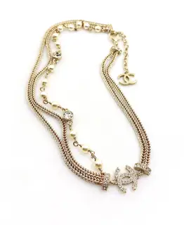 Chanel light gold bow 3-layer necklace