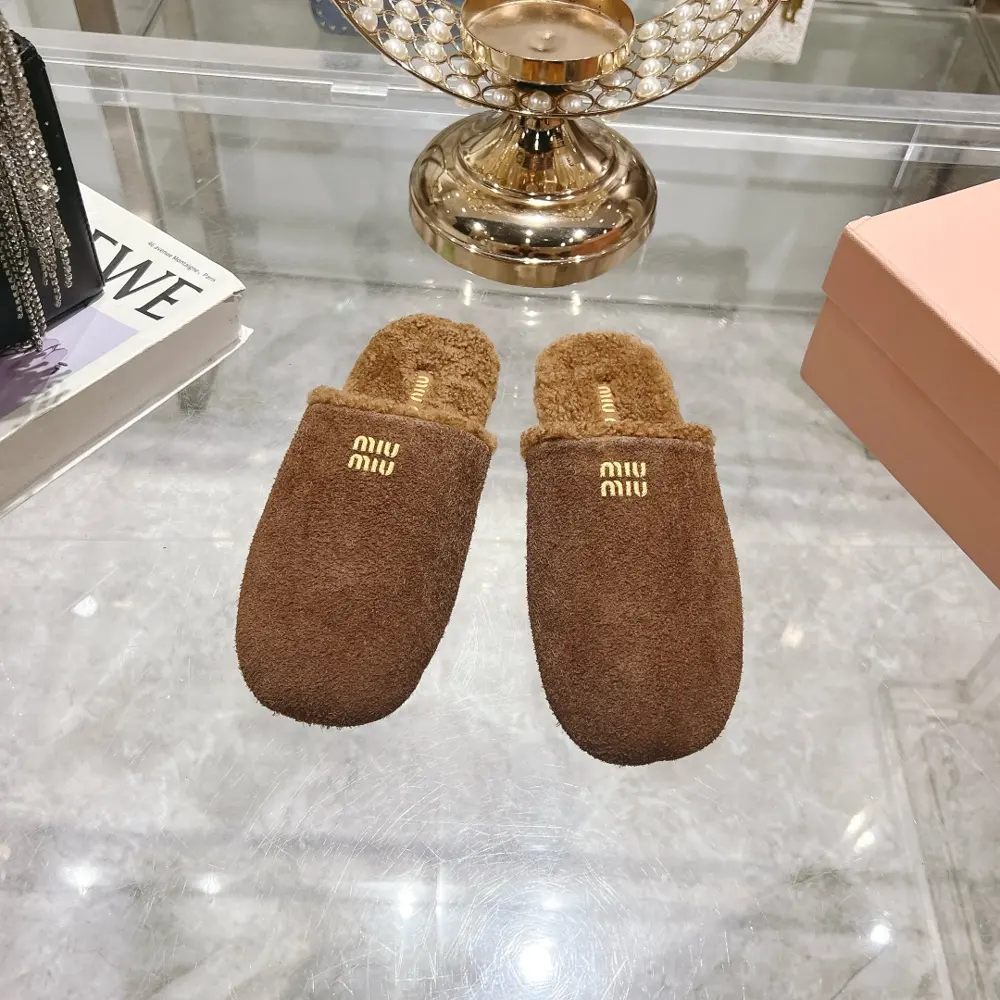 Miu Miu Miu 2024 new wool slippers Sweet and fresh